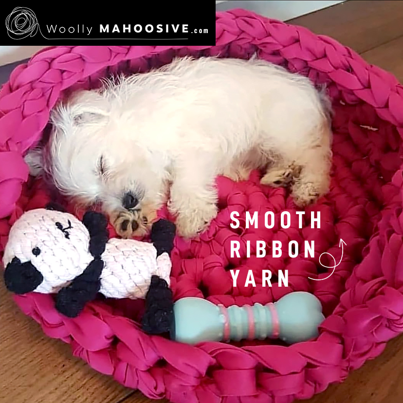 dog bed made using crochet giant smooth ribbon yarn 